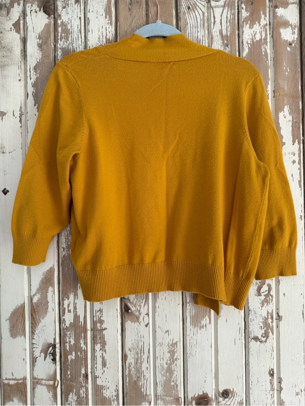 Qualfort Mustard Open-Front Knit Cardigan Sweater, Cropped Length, Large